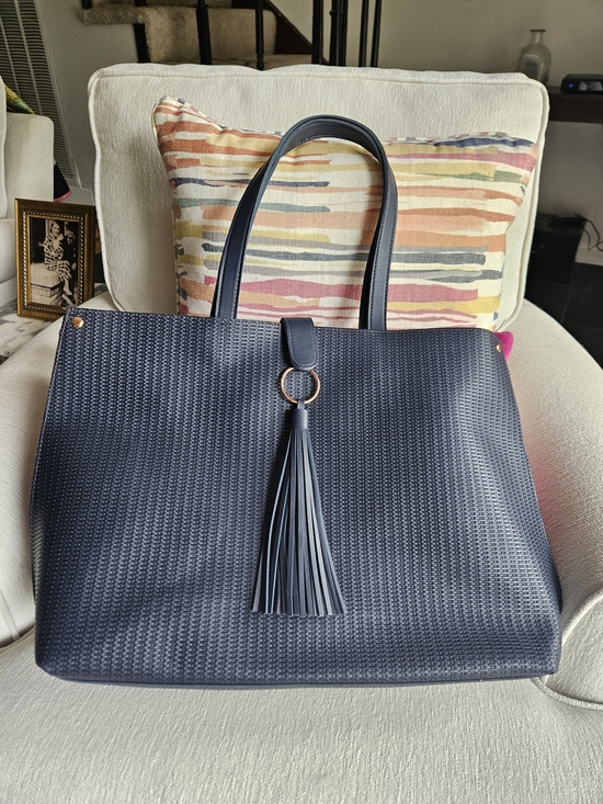 Ulta Beauty Handbags - Navy Textured Tote Bag with Tassel